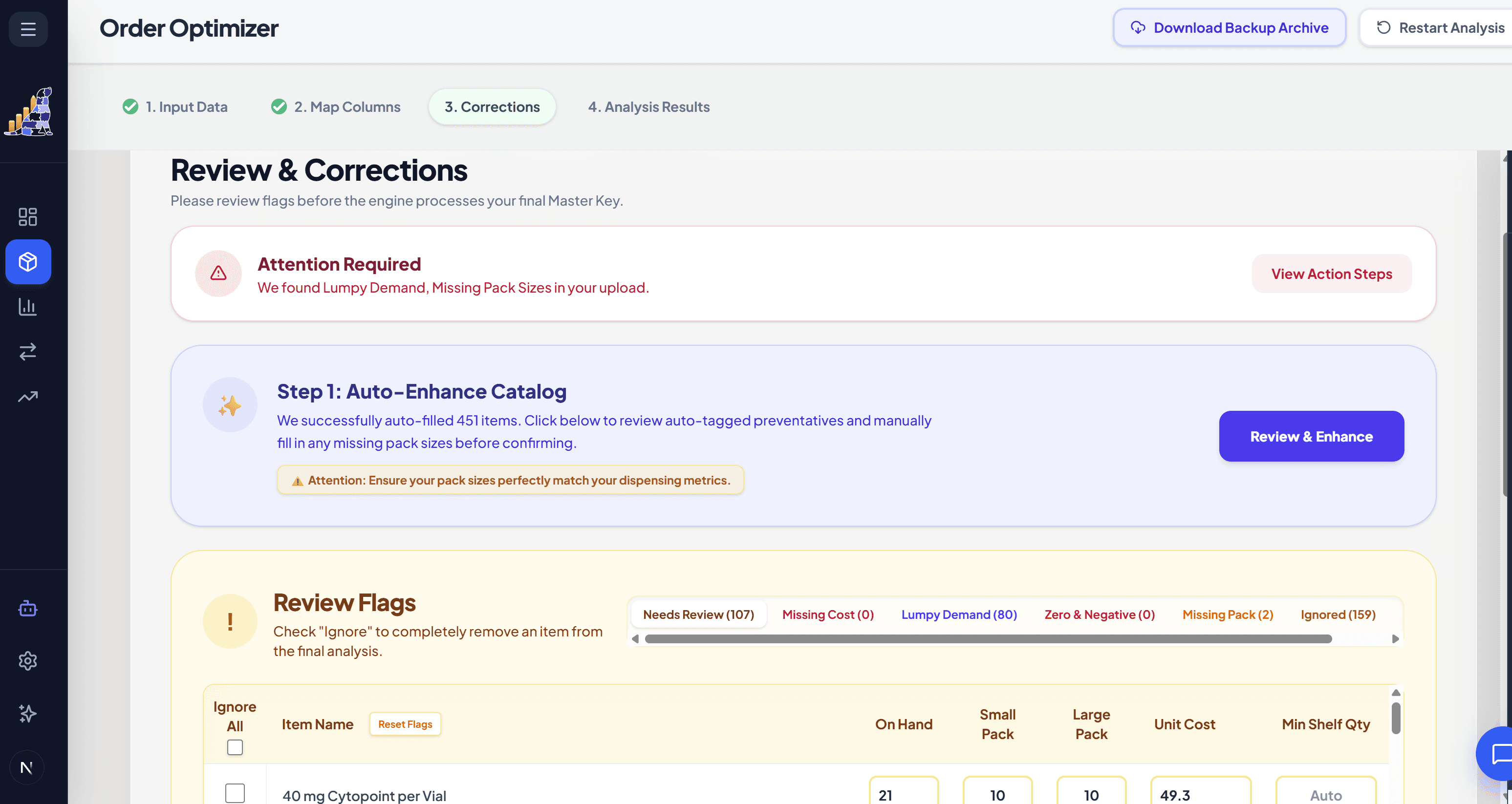 Order Optimizer Workflow Step 3